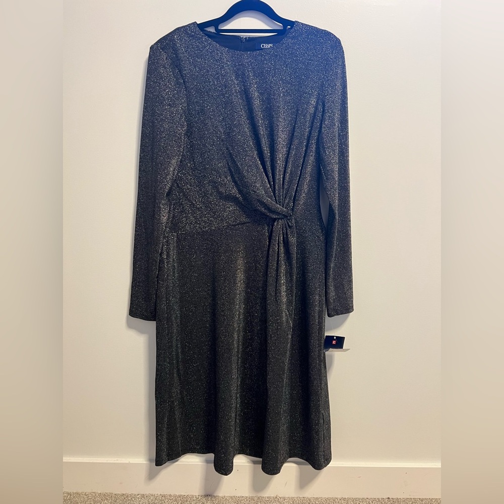 Chaps Shimmering Black Long Sleeve Dress